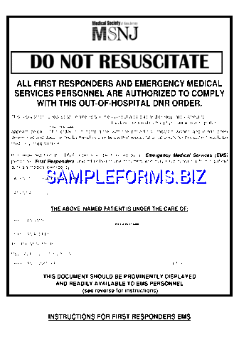 New Jersey Do Not Resuscitate Form pdf free